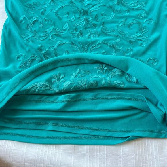INC International Concepts Embroidered Overlay Teal Green Top Blouse SZ L - Picture 4 of 9